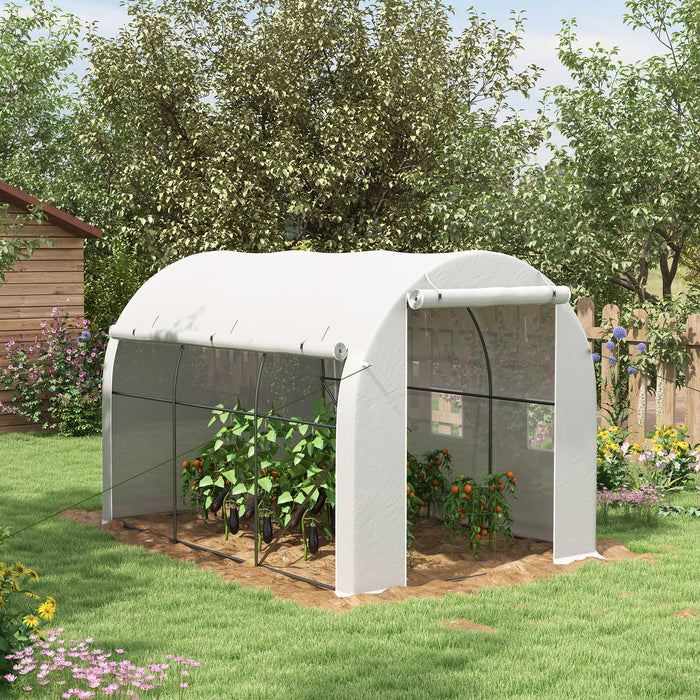 Outsunny 296 x 196cm Steel Frame Polytunnel Greenhouse - White | Aosom UK