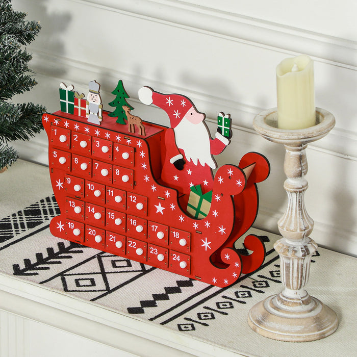 HOMCOM 24-Drawer Reusable Santa Sleigh Christmas Advent Calendar