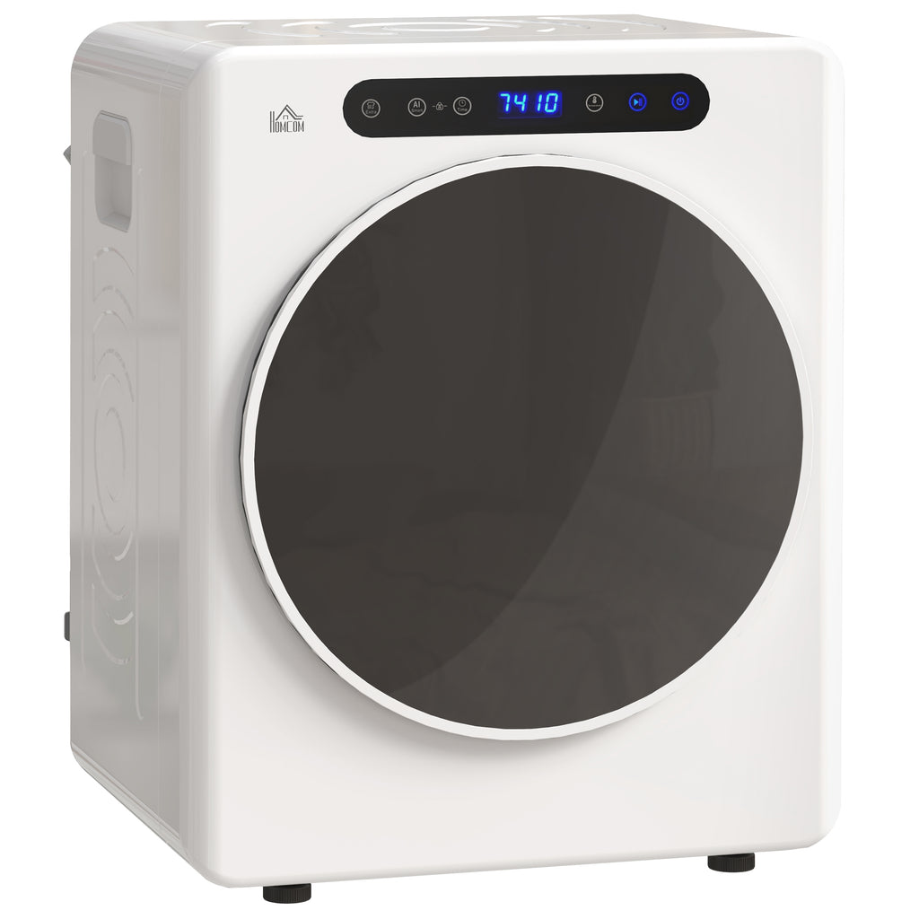 HOMCOM 8kg Vented Tumble Dryer, 1000W Compact Freestanding Front Tumble Dryer with Stainless Steel Tub, Timer, 6 Heat Settings, Small Portable Clothes Dryer, White