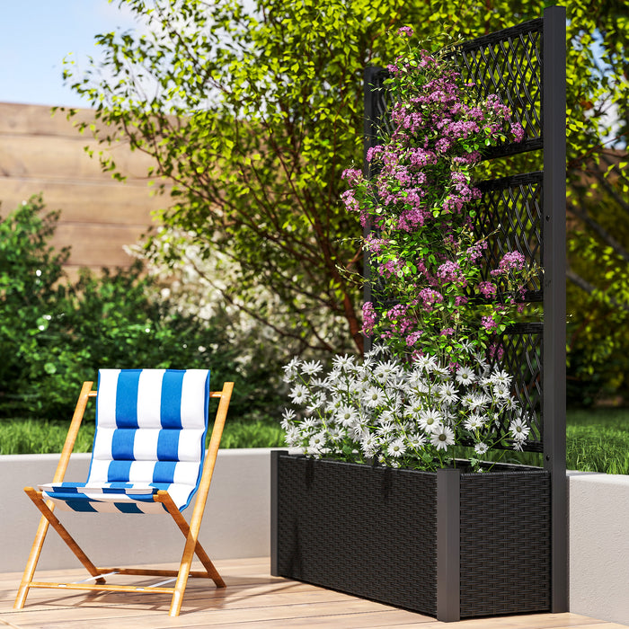 Outsunny Garden Planter Box with Trellis, Liner for Climbing Plants, Vegetables, Flowers, 90 x 35 x 148 cm, Charcoal Grey