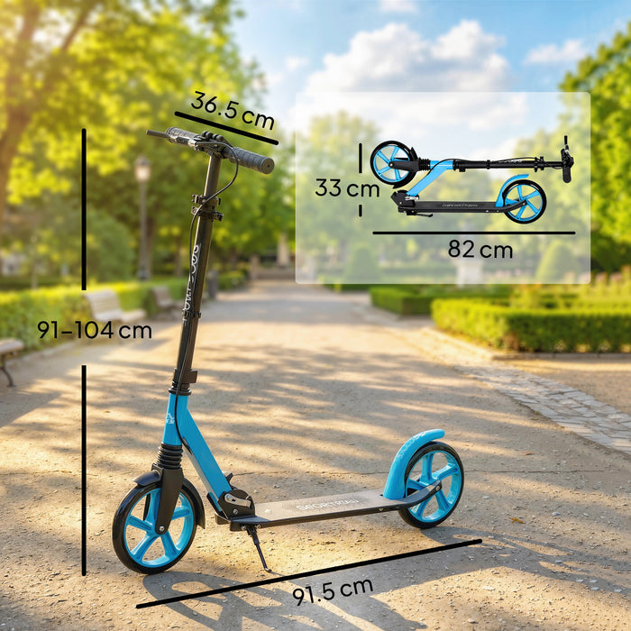 HOMCOM One-click Folding Kick Scooter for 14+ w/ Adjustable Handlebar, Push Scooter with Kickstand, Dual Brake System, Blue