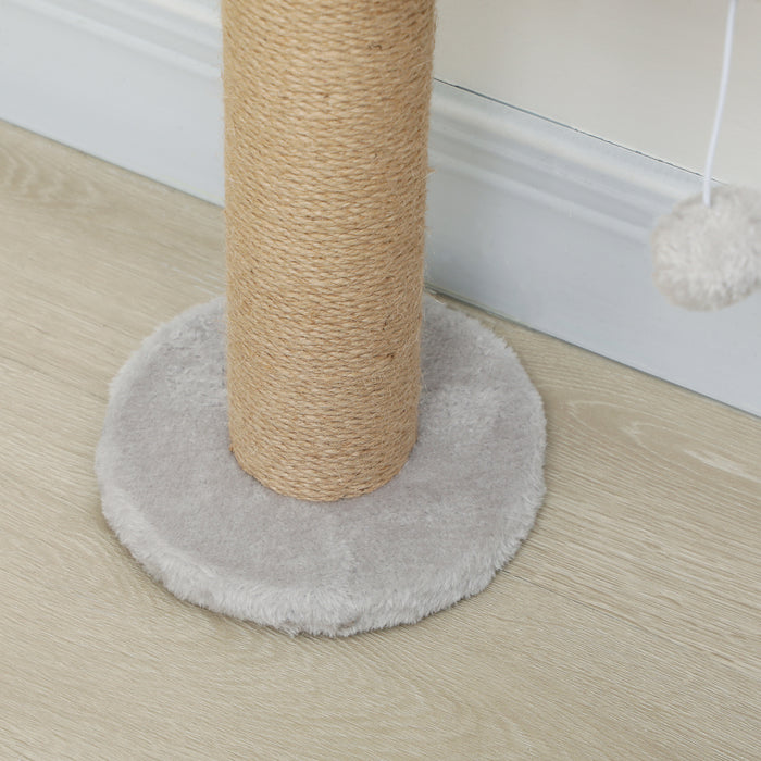 PawHut Wall Mounted Cat Shelves, Cat Climbing Wall with 4 Climbing Platforms, Jute Scratching Post and Toy Ball,180cm Tall, Light Grey