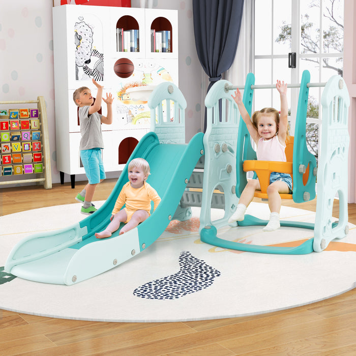 4-in-1 Toddler Slide and Swing Set with Foldable Extra-long Slide-