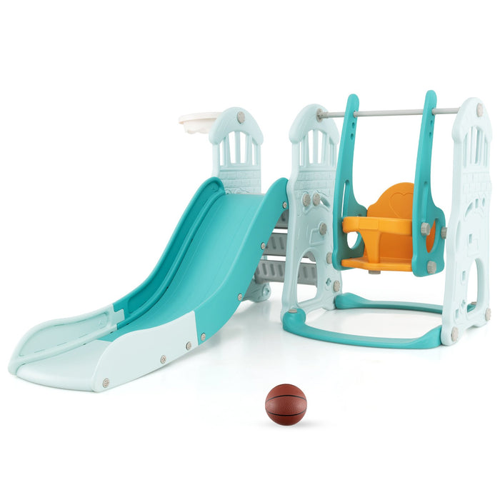 4-in-1 Toddler Slide and Swing Set with Foldable Extra-long Slide-