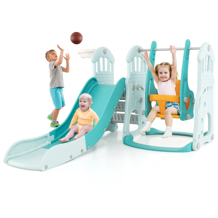 4-in-1 Toddler Slide and Swing Set with Foldable Extra-long Slide-