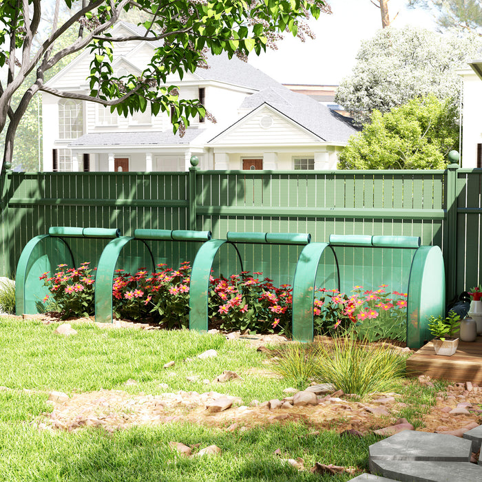 Outsunny Mini Greenhouse, Small Polytunnel Green House with Zipped Doors, Steel Frame for Garden, 395 x 100 x 80cm, Green