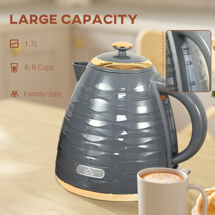 HOMCOM Electric Kettle, 1.7L, Fast Boil, 3kW Water Kettle with Removable Washable Anti-scale Filter, Auto Shut-off, 360° Swivel, BPA Free, Grey Water Ripple Texture