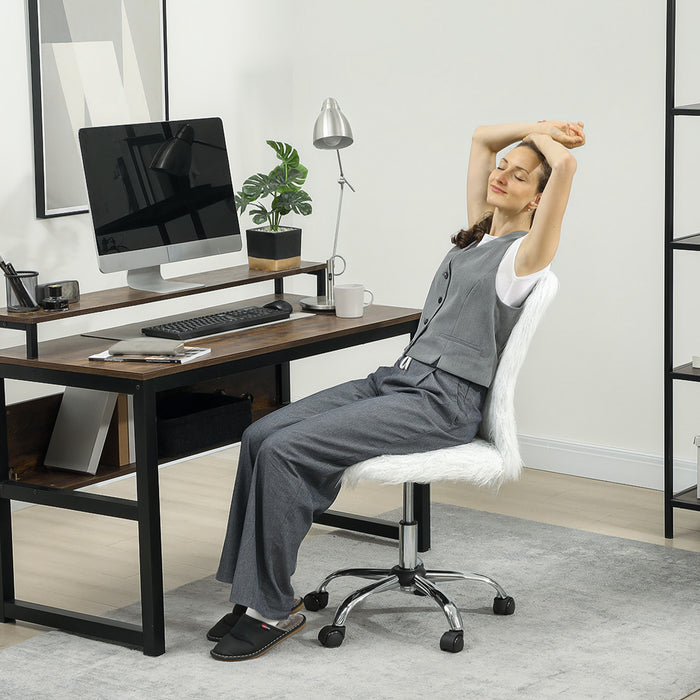 HOMCOM Plush Office Desk Chair, Modern Armless Swivel Vanity Chair with Adjustable Height for Home Office, Bedroom, Living Room, White