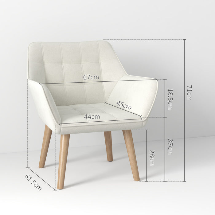 HOMCOM Accent Chair, Arm Chair with Wide Arms, Slanted Back, Thick Padding and Rubber Wooden Legs for Living Room, Cream White | Aosom UK
