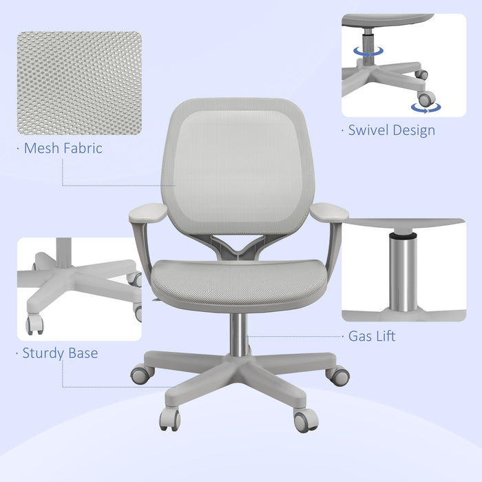 Vinsetto Office Chair, Breathable Mesh Swivel Desk Chair with Adjustable Height and  360° Swivel Security Wheels for Home Office, Study, Grey