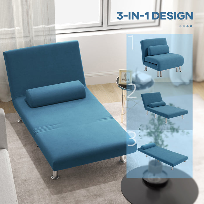 HOMCOM Single Sofa Bed, 1 Person Sleeper Foldable Lounge with Pillow, Blue