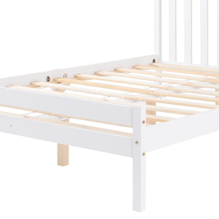 Wooden Double Bed Frame 4ft6 - Easy Assembly & No Box Spring Needed, Headboard & Footboard Included - Ideal Bedroom Furniture for Comfort and Style, 196x140x77 cm, White