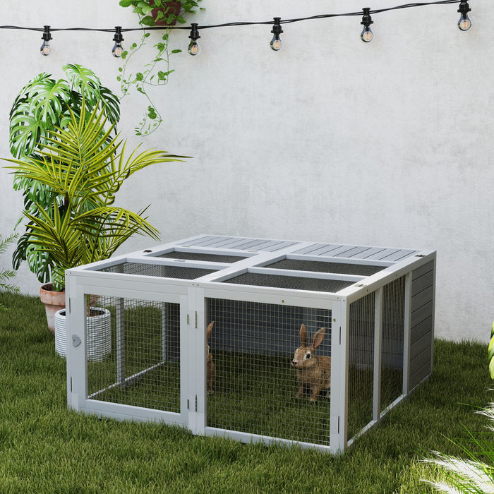 PawHut Rabbit Hutch with Openable Foldable Roof, Light Grey | Aosom UK