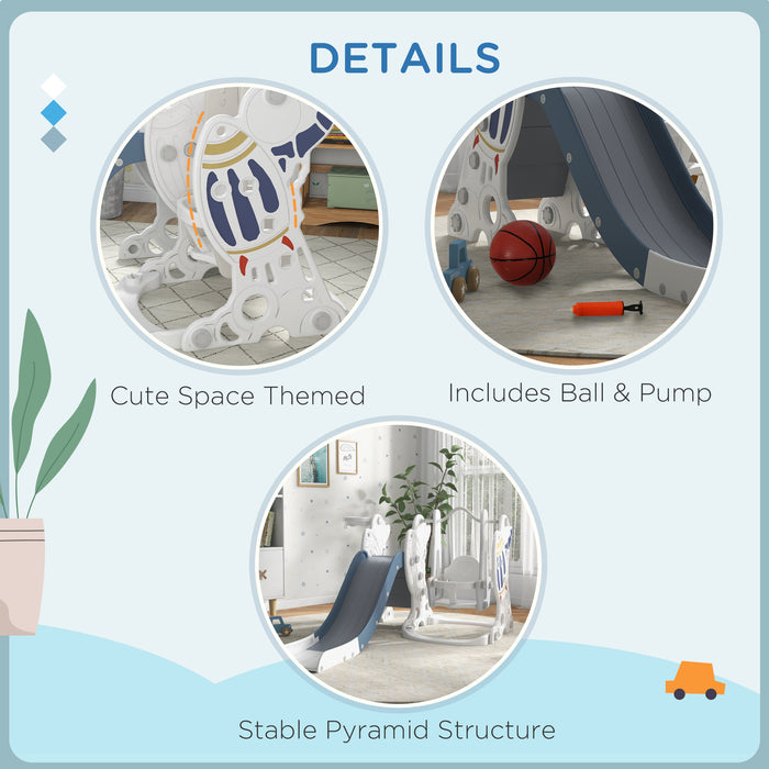 Space Explorer Playset - Kids Outdoor Slide & Swing with Basketball Hoop, Vibrant Blue - Fun Backyard Activities for Children