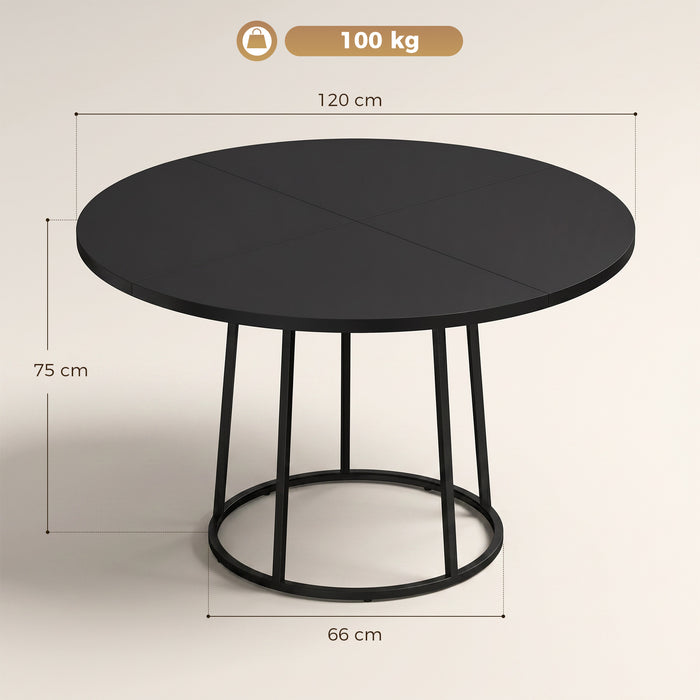HOMCOM Dining Table Space Saving Kitchen Table Spliced Tabletop Conical Metal Base 120 cm Round Black