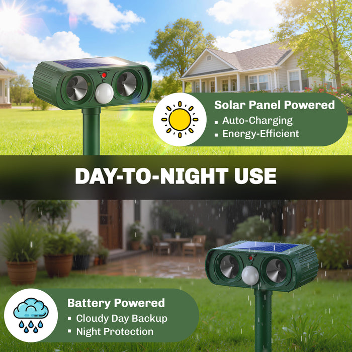 Outsunny Ultrasonic Cat Repellent, PIR Motion Sensor 110°, LED Flash, Solar Cat Deterrents for Gardens UK