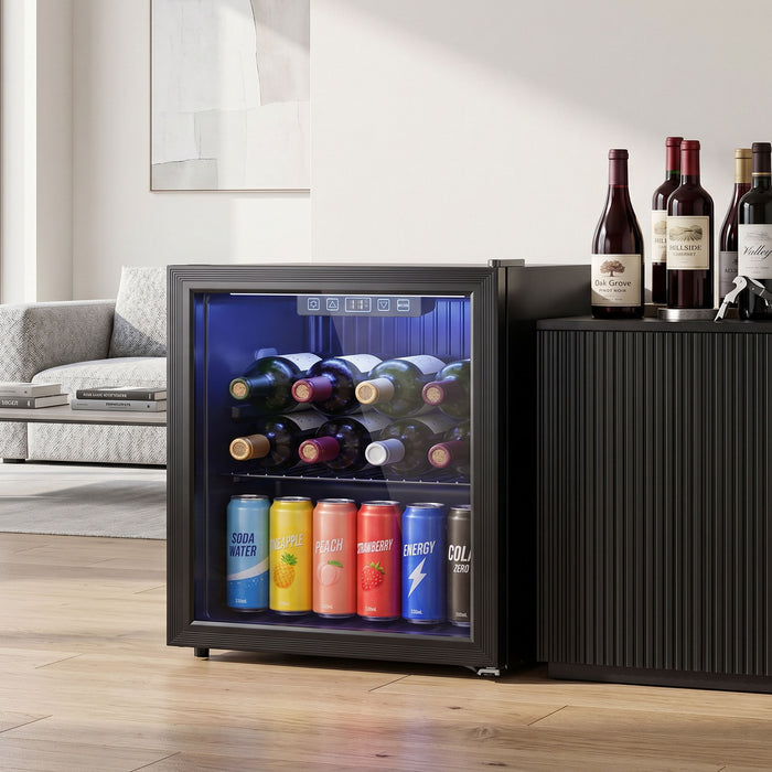 HOMCOM 50L Drinks Fridge, 48 Can Under Counter Freestanding Beer Fridge with LED Light