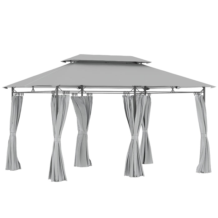 Outsunny 3 x 4m Garden Gazebo with Sides, Double Roof Metal Gazebo, Outdoor Gazebo Canopy Shelter for Patio, Deck, Dark Grey
