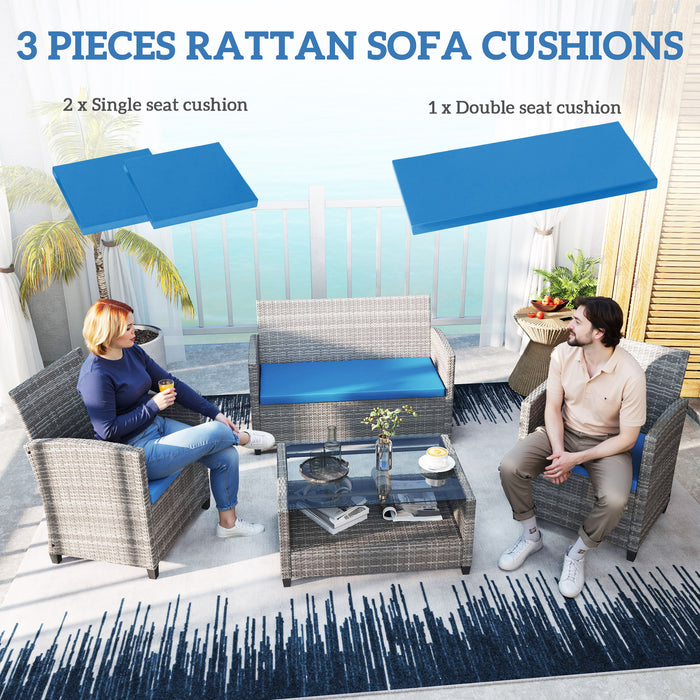 Outsunny Outdoor Seat Cushion Pads for Rattan Furniture, 3 PCs Garden Furniture Cushions,  Sky Blue