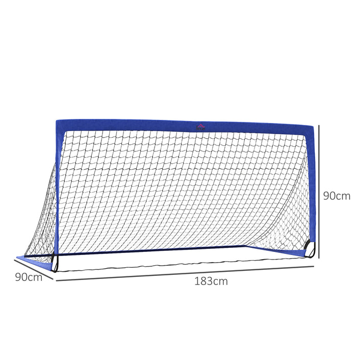 HOMCOM Set of 2 Football Goal Net 6 x 3 ft Foldable Outdoor Sport Training Teens Adults Soccer with Carrying Bag Blue