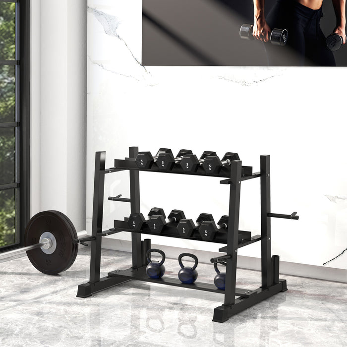 SPORTNOW 3-Tier Dumbbell Rack, Versatile Weight Rack with 4 Weight Rods for Dumbbells, Kettlebells and Plates (Rack Only)