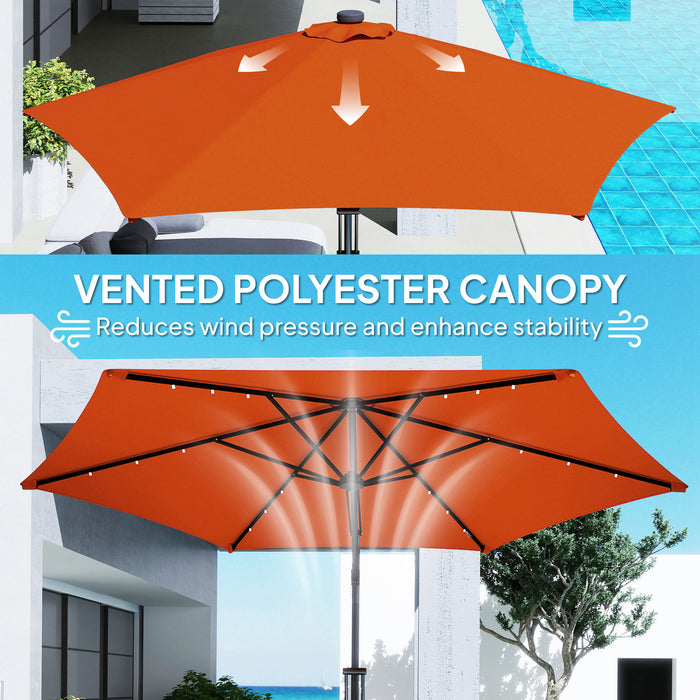 Outsunny 3(m) Garden Parasol Cantilever Umbrella with Solar LED - Orange