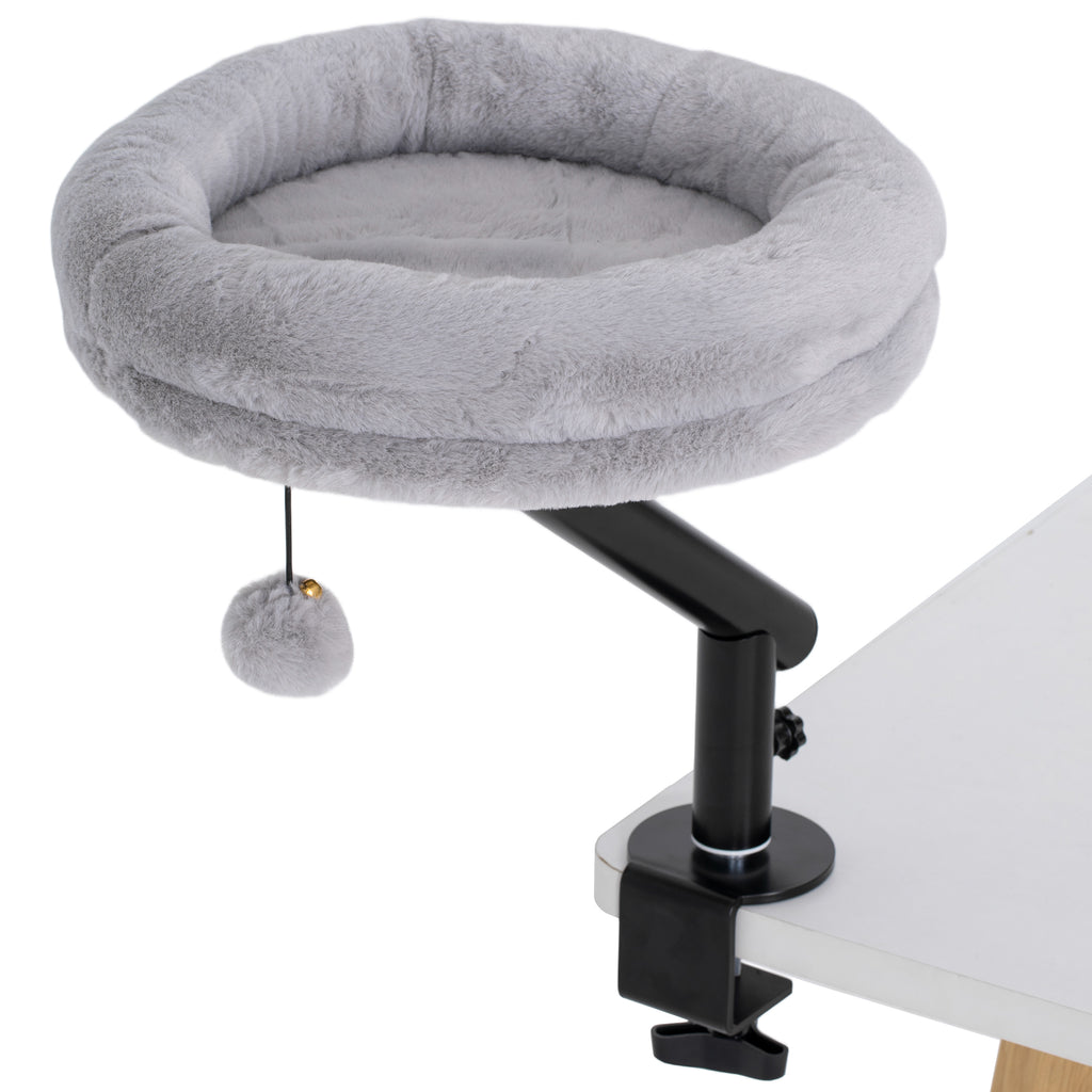PawHut Cat Desk Bed, Cat Hammock 360° Rotatable Adjustable for Window, Table, Work, Grey