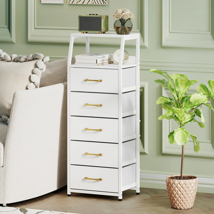 5-Drawer Storage Cabinet with Detachable Foldable Fabric Drawers and Anti-Tipping Kits-