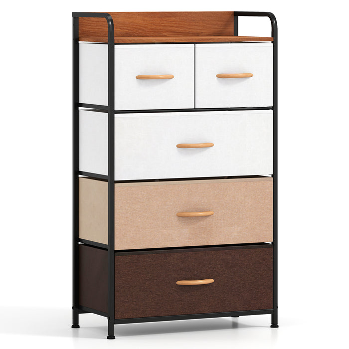 5-Drawer Tall Narrow Fabric Dresser with Removable Fabric Bins-