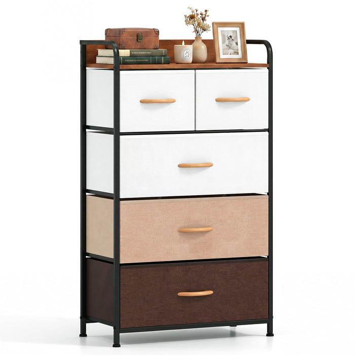 5-Drawer Tall Narrow Fabric Dresser with Removable Fabric Bins-