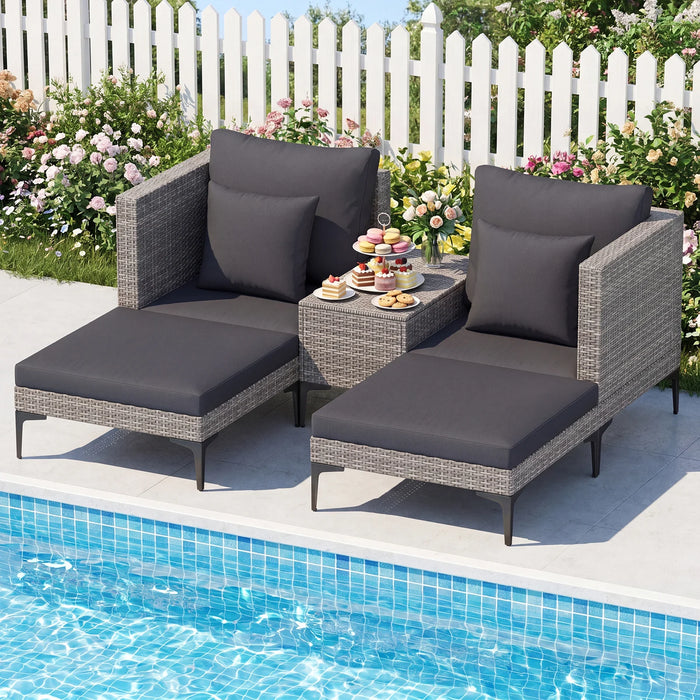 5-Piece Patio Conversation Set with 2 Armchairs 2 Ottomans and Side Table-