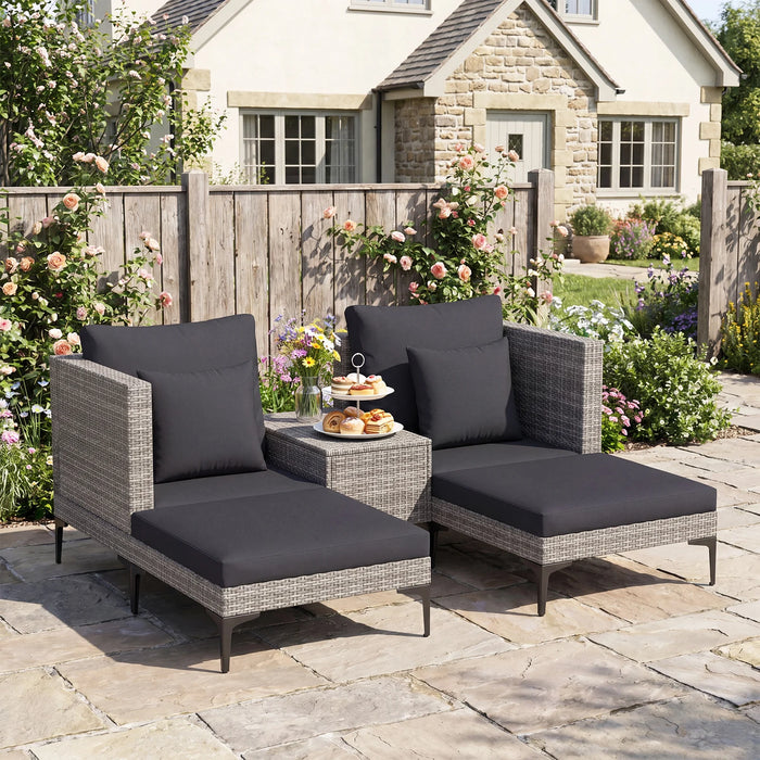 5-Piece Patio Conversation Set with 2 Armchairs 2 Ottomans and Side Table-