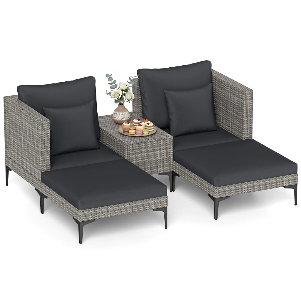 5-Piece Patio Conversation Set with 2 Armchairs 2 Ottomans and Side Table-