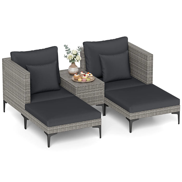 5-Piece Patio Conversation Set with 2 Armchairs 2 Ottomans and Side Table-