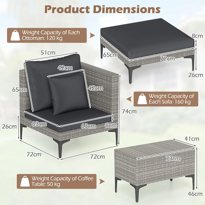 5-Piece Patio Conversation Set with 2 Armchairs 2 Ottomans and Side Table-