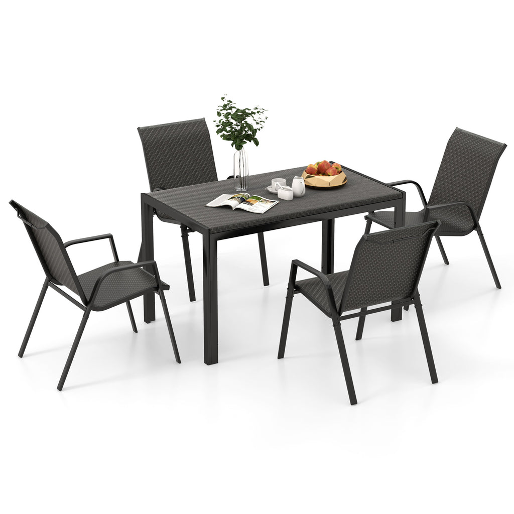5 Piece Patio Rattan Dining Set Outdoor Table and Chairs Set for 4