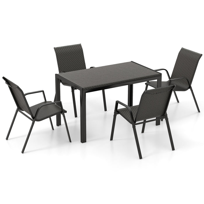 5 Piece Patio Rattan Dining Set Outdoor Table and Chairs Set for 4