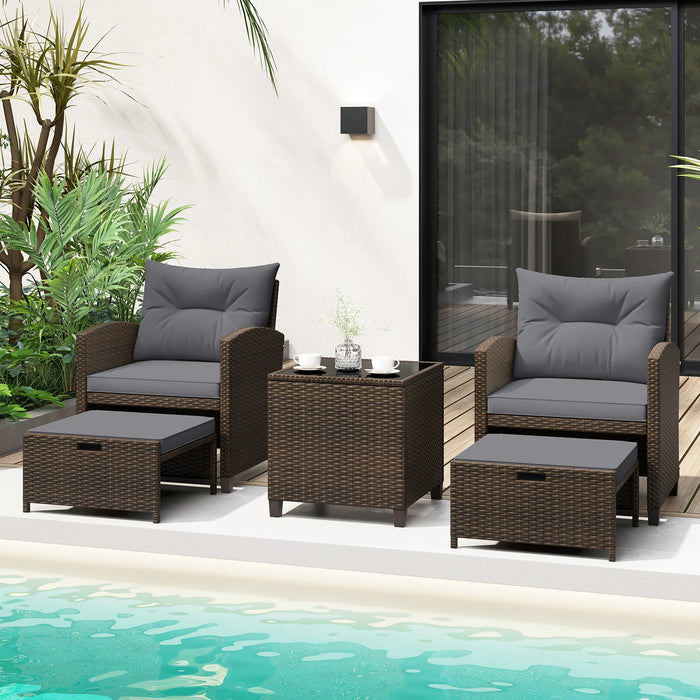 5-Piece Patio Rattan Furniture Set with Ottomans and Coffee Table for Backyard-
