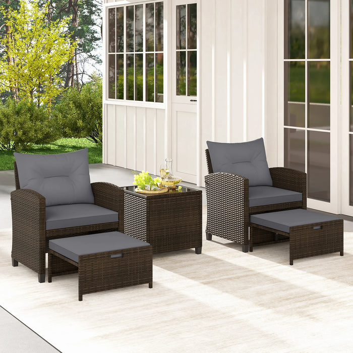 5-Piece Patio Rattan Furniture Set with Ottomans and Coffee Table for Backyard-