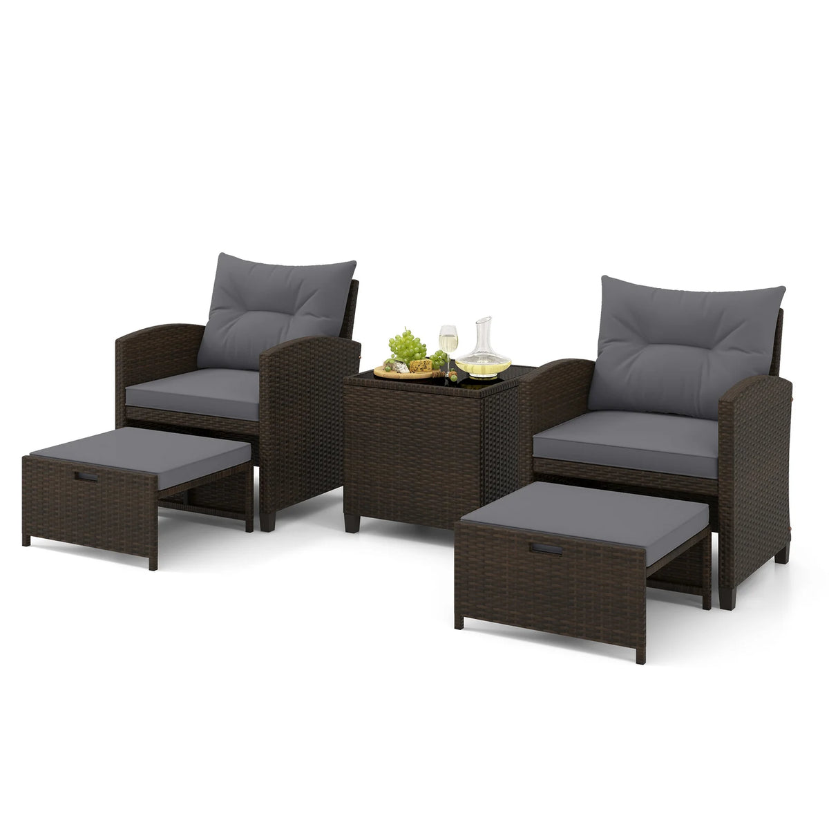 5-Piece Patio Rattan Furniture Set with Ottomans and Coffee Table for Backyard-