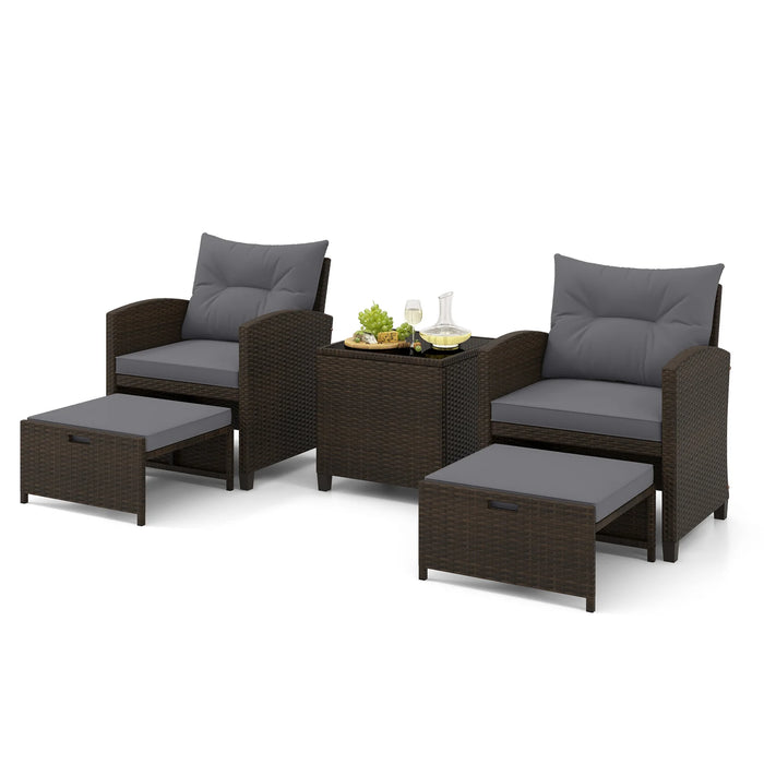 5-Piece Patio Rattan Furniture Set with Ottomans and Coffee Table for Backyard-