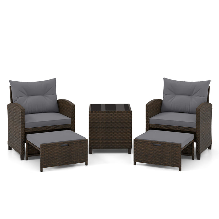 5-Piece Patio Rattan Furniture Set with Ottomans and Coffee Table for Backyard-