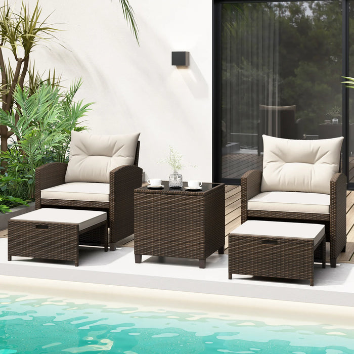 5-Piece Patio Rattan Furniture Set with Ottomans and Coffee Table for Backyard-