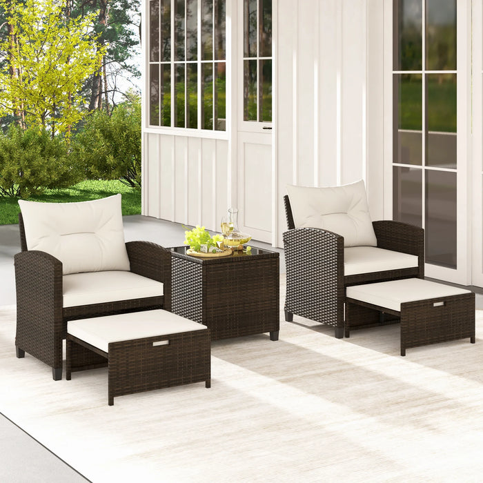 5-Piece Patio Rattan Furniture Set with Ottomans and Coffee Table for Backyard-