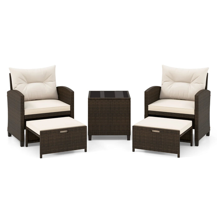 5-Piece Patio Rattan Furniture Set with Ottomans and Coffee Table for Backyard-