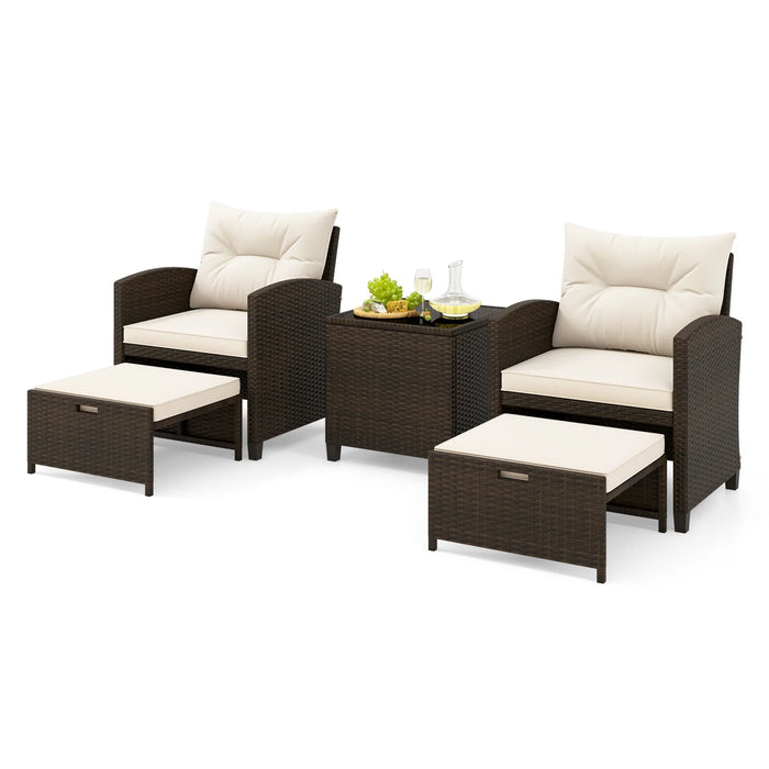 5-Piece Patio Rattan Furniture Set with Ottomans and Coffee Table for Backyard-