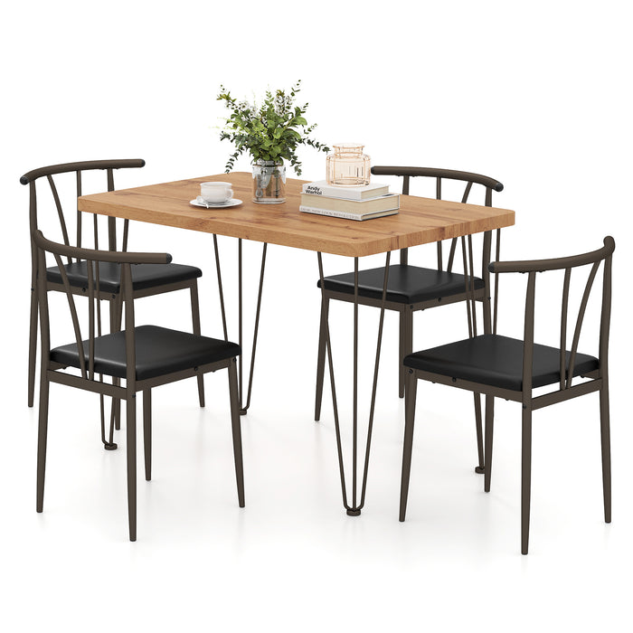 5-Piece Dining Table Set wuth Upholstered Seat and Metal Frame-Coffee