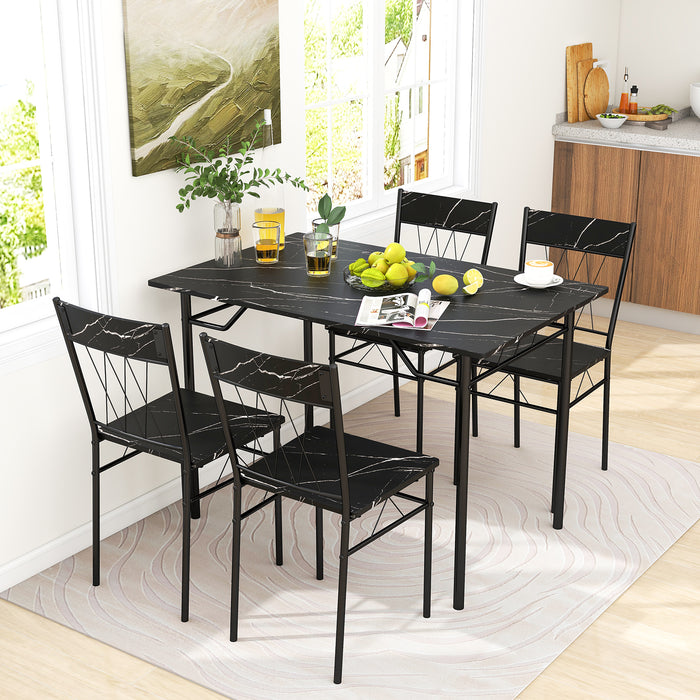 5-Piece Dining Table Set for 4 with Metal Frame for Living Room-Grey