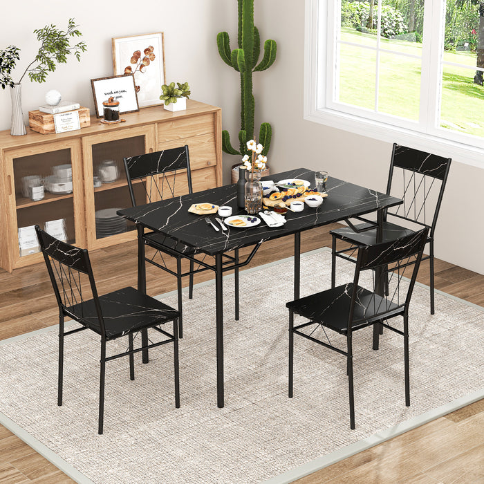 5-Piece Dining Table Set for 4 with Metal Frame for Living Room-Grey