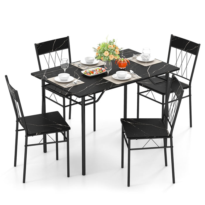 5-Piece Dining Table Set for 4 with Metal Frame for Living Room-Grey